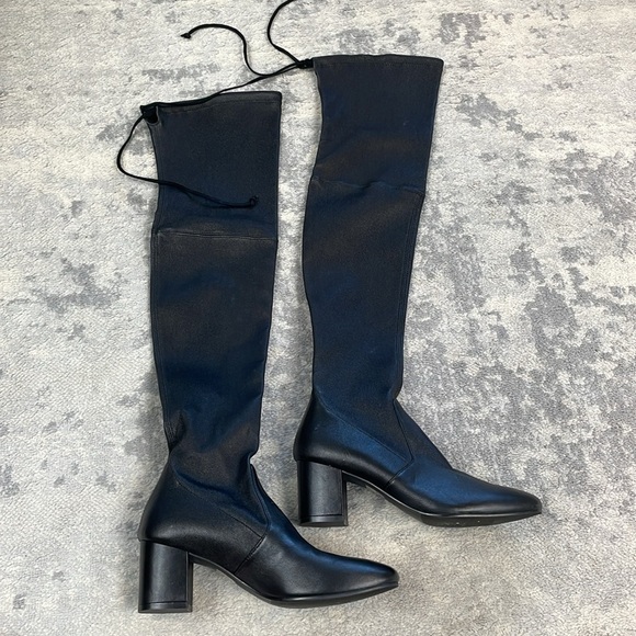New Stuart Weitzman Genna 60 City Over the Knee Boots Black Stretch Leather 5 - Picture 9 of 15